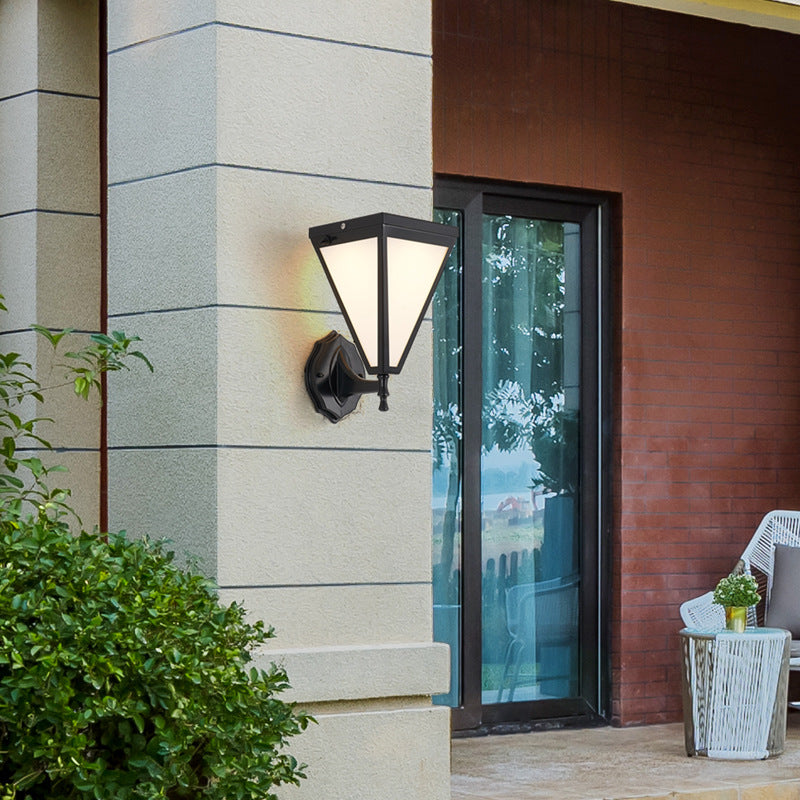 Modern Minimalist Galvanized Iron & Acrylic Trapezoid Solar LED Wall Sconce Lamp For Outdoor Courtyard
