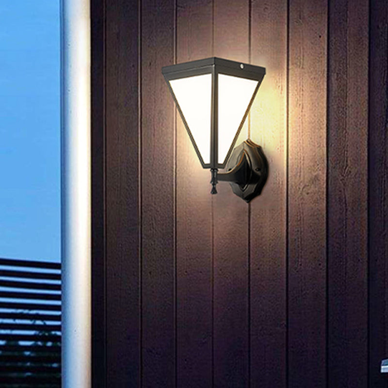 Modern Minimalist Galvanized Iron & Acrylic Trapezoid Solar LED Wall Sconce Lamp For Outdoor Courtyard