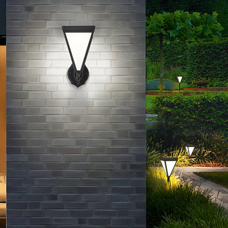 Modern Minimalist Galvanized Iron & Acrylic Trapezoid Solar LED Wall Sconce Lamp For Outdoor Courtyard