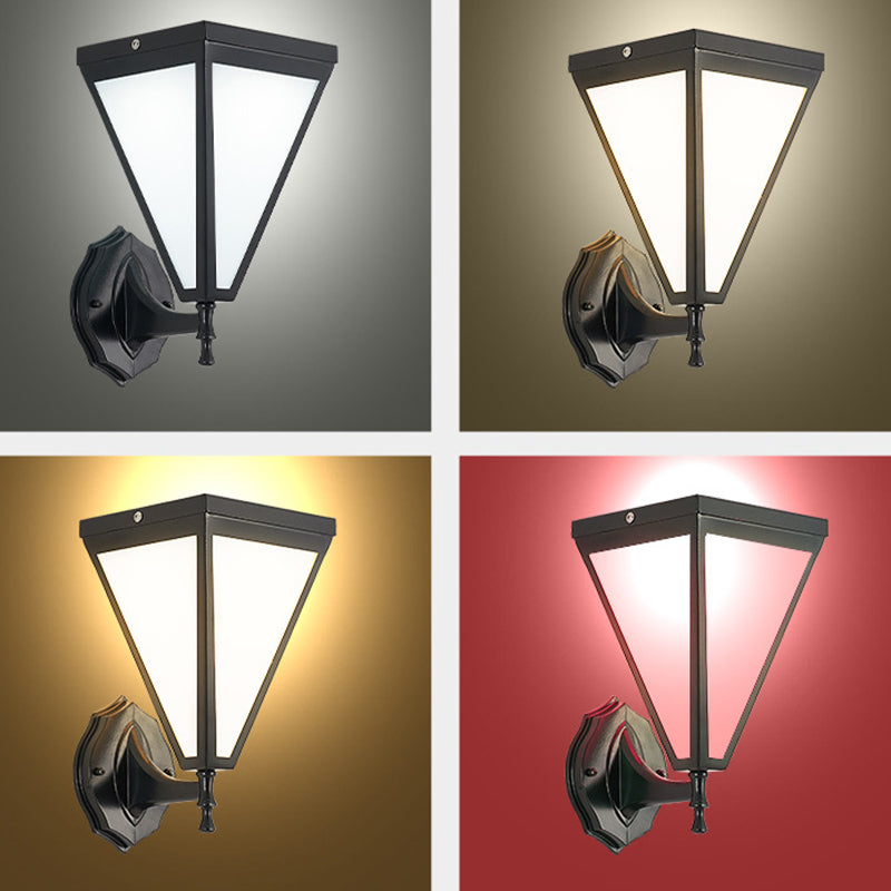 Modern Minimalist Galvanized Iron & Acrylic Trapezoid Solar LED Wall Sconce Lamp For Outdoor Courtyard