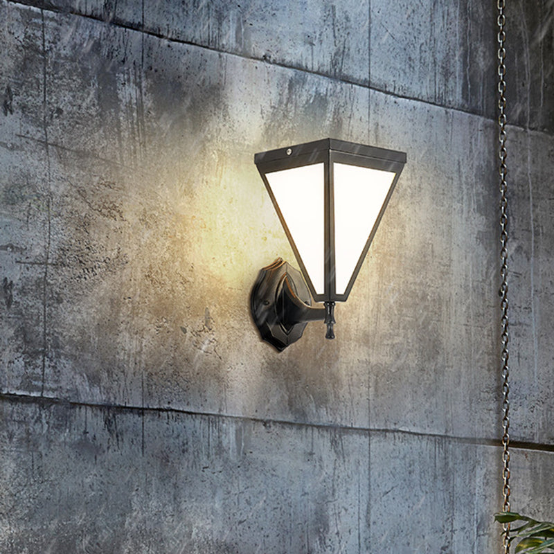 Modern Minimalist Galvanized Iron & Acrylic Trapezoid Solar LED Wall Sconce Lamp For Outdoor Courtyard