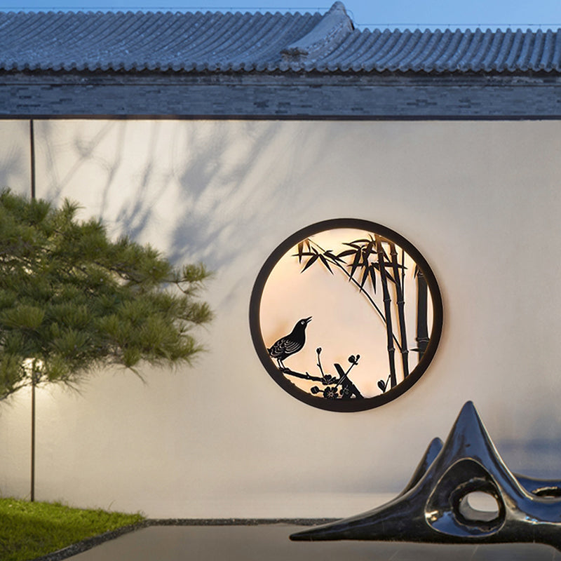 Modern Minimalist Iron & Acrylic Round LED Wall Sconce Lamp For Outdoor Courtyard & Garden