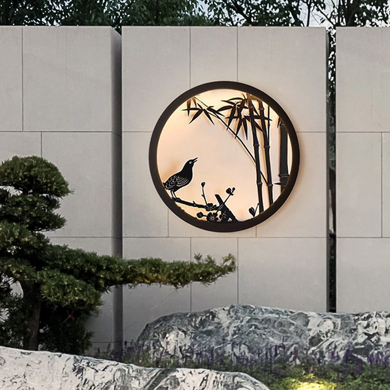 Modern Minimalist Iron & Acrylic Round LED Wall Sconce Lamp For Outdoor Courtyard & Garden