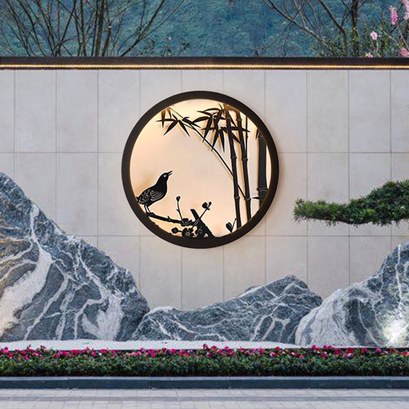 Modern Minimalist Iron & Acrylic Round LED Wall Sconce Lamp For Outdoor Courtyard & Garden