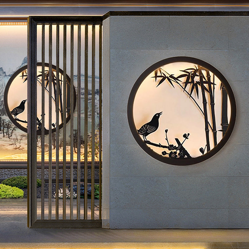 Modern Minimalist Iron & Acrylic Round LED Wall Sconce Lamp For Outdoor Courtyard & Garden