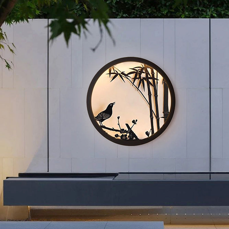 Modern Minimalist Iron & Acrylic Round LED Wall Sconce Lamp For Outdoor Courtyard & Garden