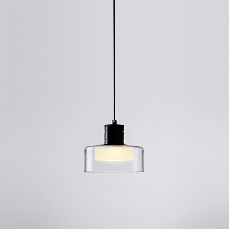 Contemporary Nordic Iron & Glass Cylinder LED Pendant Light For Bedroom & Living Room