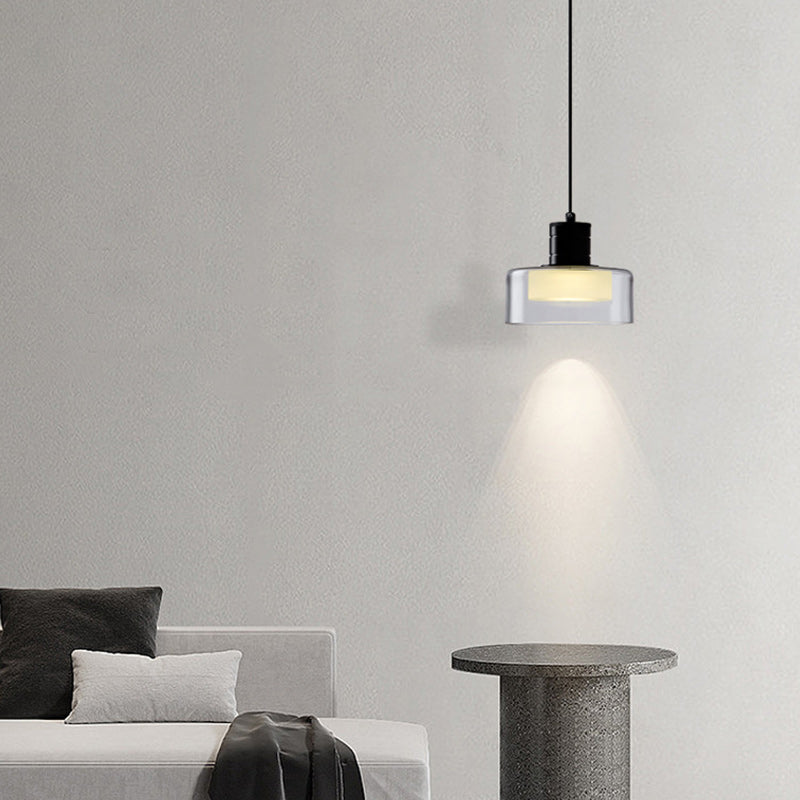 Contemporary Nordic Iron & Glass Cylinder LED Pendant Light For Bedroom & Living Room