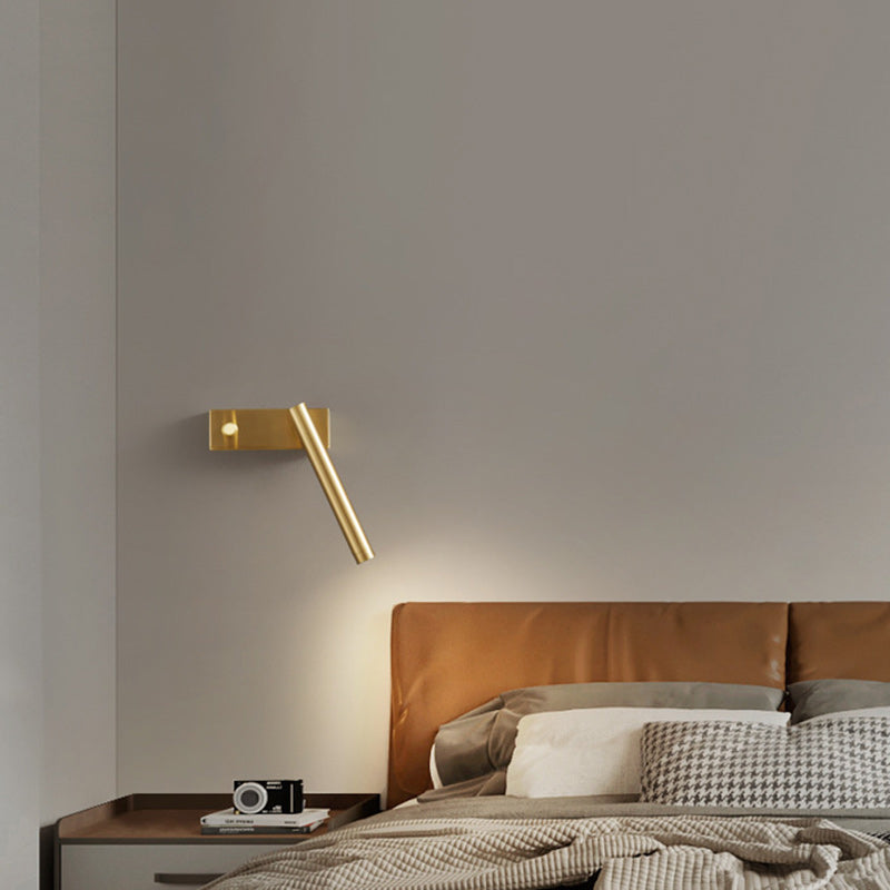 Modern Minimalist Brass Rectangle & Cylinder LED Wall Sconce Spotlight For Bedroom & Living Room