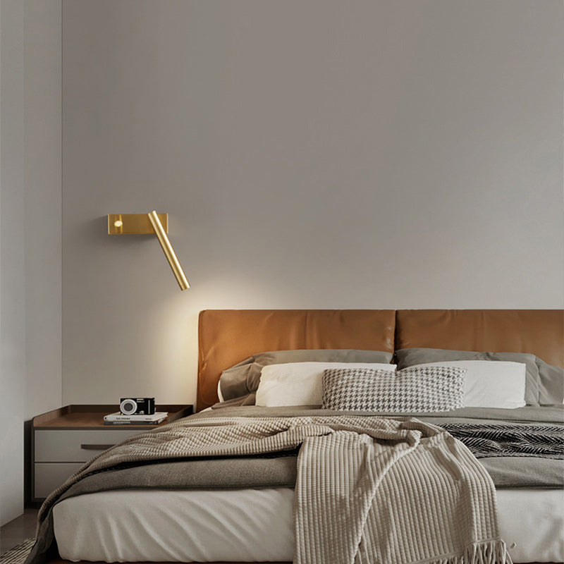 Modern Minimalist Brass Rectangle & Cylinder LED Wall Sconce Spotlight For Bedroom & Living Room