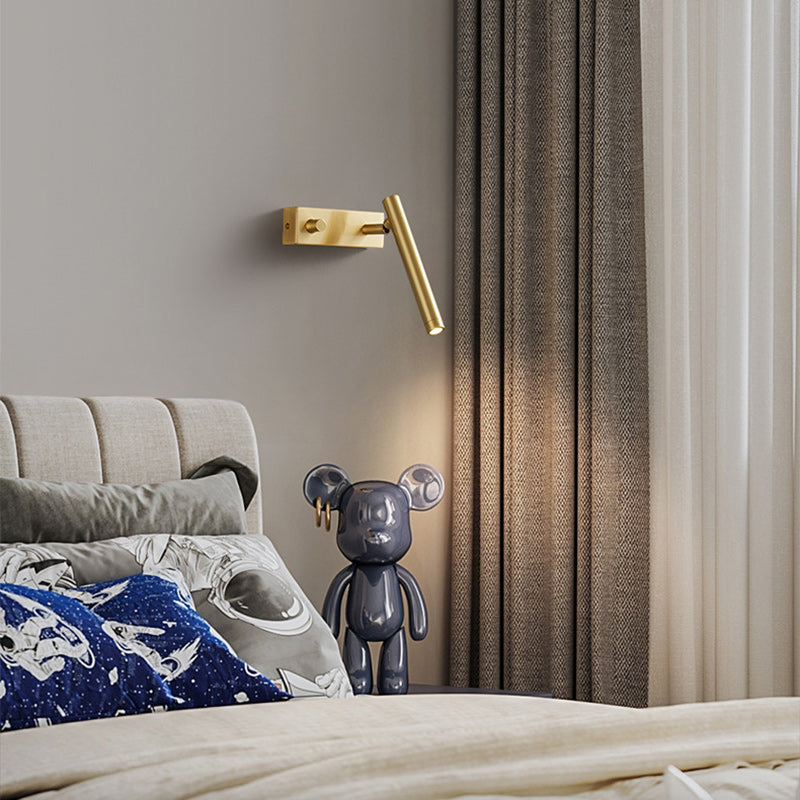 Modern Minimalist Brass Rectangle & Cylinder LED Wall Sconce Spotlight For Bedroom & Living Room