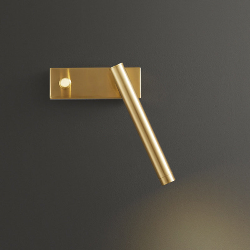 Modern Minimalist Brass Rectangle & Cylinder LED Wall Sconce Spotlight For Bedroom & Living Room