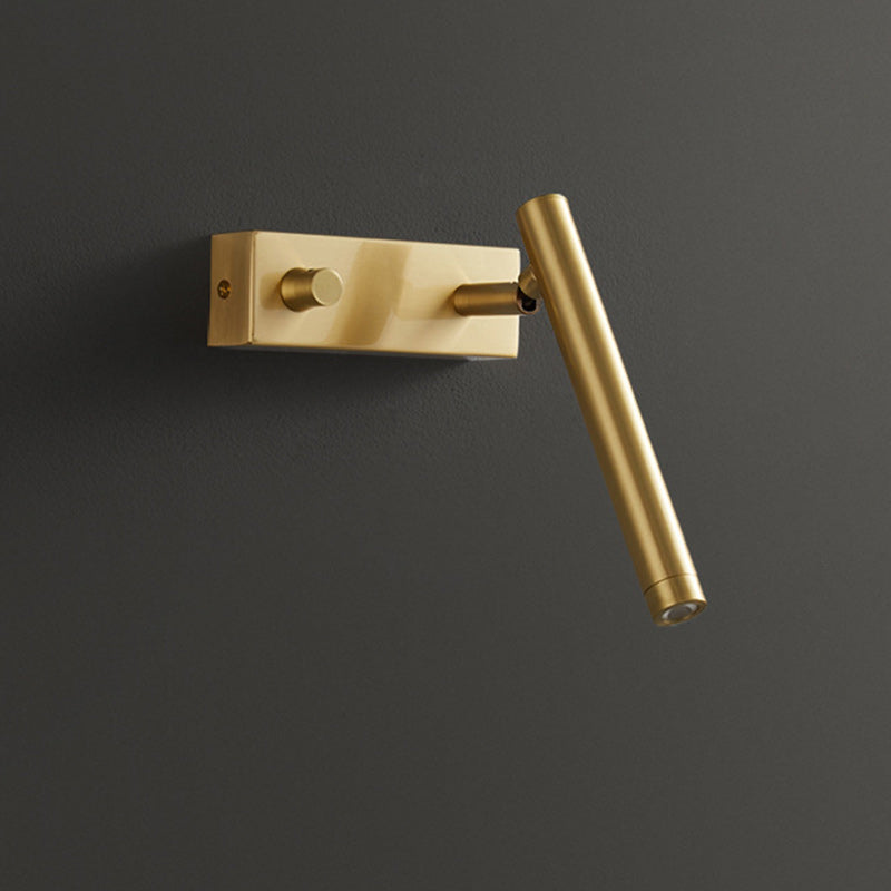 Modern Minimalist Brass Rectangle & Cylinder LED Wall Sconce Spotlight For Bedroom & Living Room