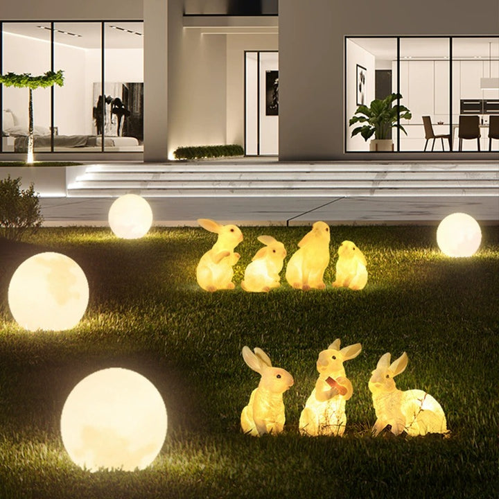 Contemporary Creative Resin &amp; Fiberglass Rabbit-Shaped LED Outdoor Light For Garden Decor