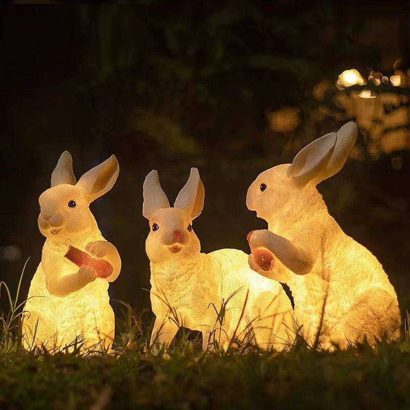 Contemporary Creative Resin &amp; Fiberglass Rabbit-Shaped LED Outdoor Light For Garden Decor