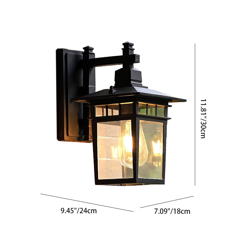 Traditional Rustic Cast Aluminum, Iron & Glass Rectangular 1-Light Wall Sconce Lamp For Outdoor Garden & Patio