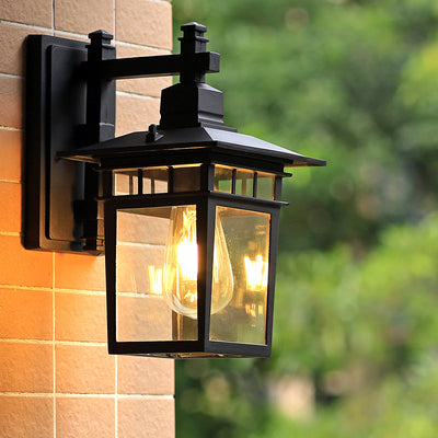 Traditional Rustic Cast Aluminum, Iron & Glass Rectangular 1-Light Wall Sconce Lamp For Outdoor Garden & Patio