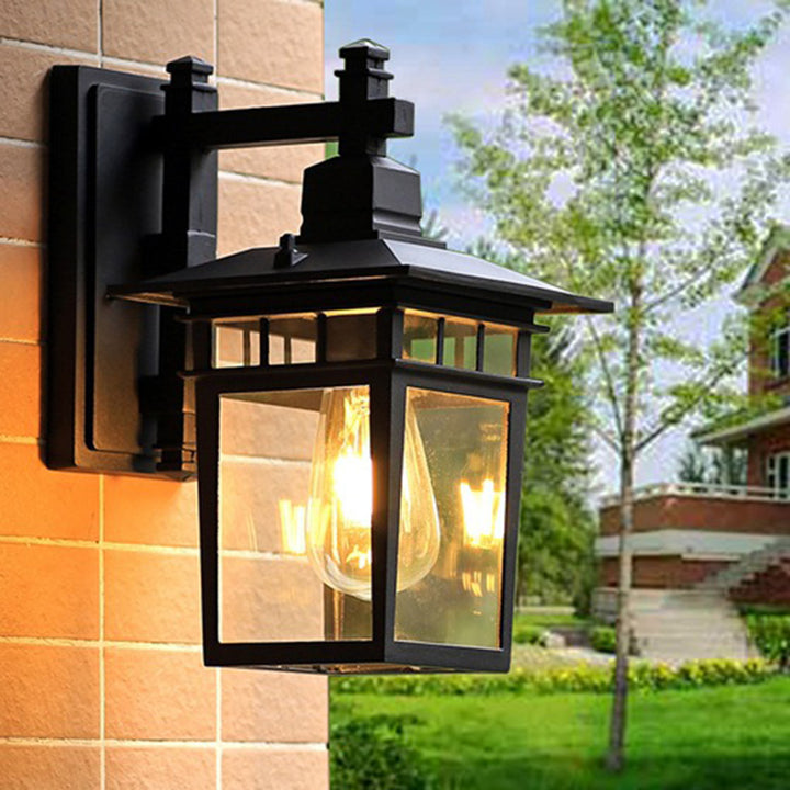 Traditionelle rustikale Wandleuchte aus Aluminiumguss, Eisen &amp; Glas, rechteckig, 1-flammig, für Außenbereich, Garten &amp; Terrasse 