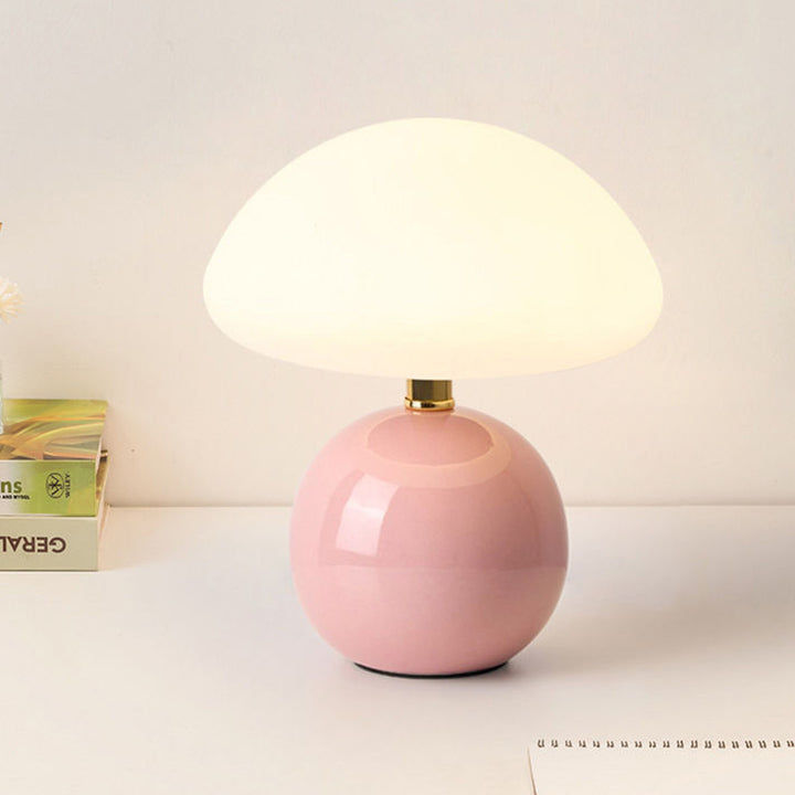 Lampe de table LED en céramique Art Déco moderne en forme de champignon et moulage rotatif pour chambre et salon 
