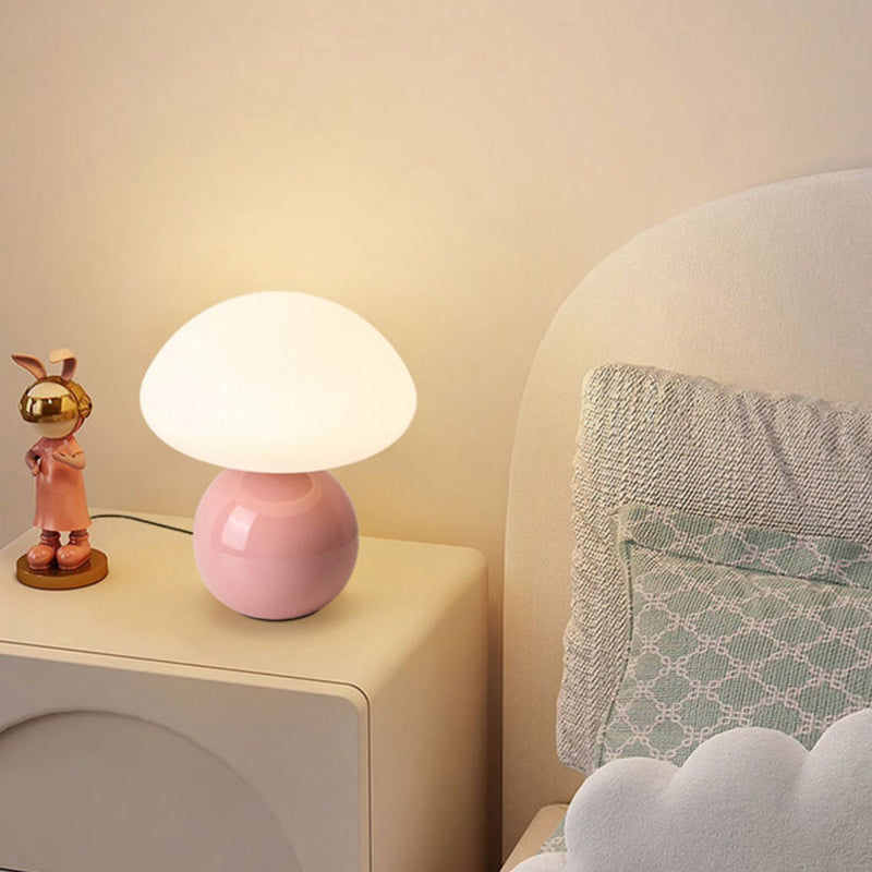 Modern Art Deco Ceramic & Rotational Molding Mushroom-Shaped LED Table Lamp For Bedroom & Living Room