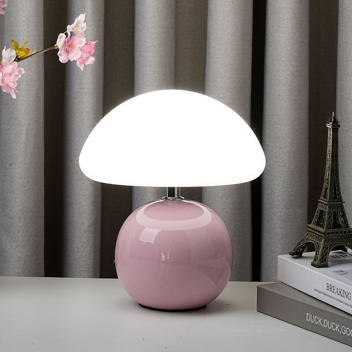 Lampe de table LED en céramique Art Déco moderne en forme de champignon et moulage rotatif pour chambre et salon 