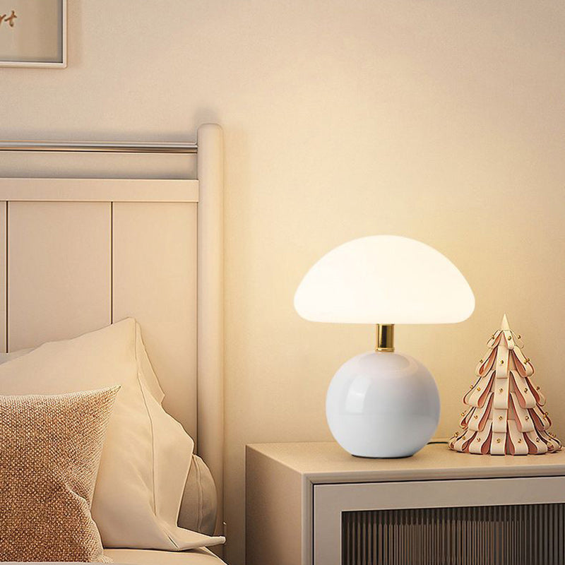 Modern Art Deco Ceramic & Rotational Molding Mushroom-Shaped LED Table Lamp For Bedroom & Living Room