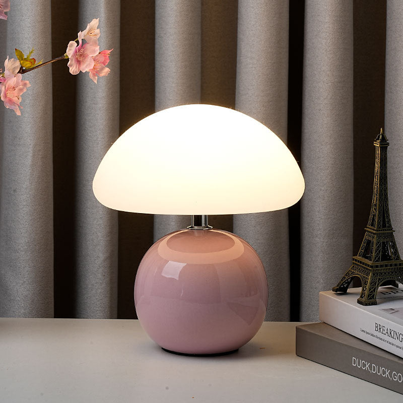 Modern Art Deco Ceramic & Rotational Molding Mushroom-Shaped LED Table Lamp For Bedroom & Living Room