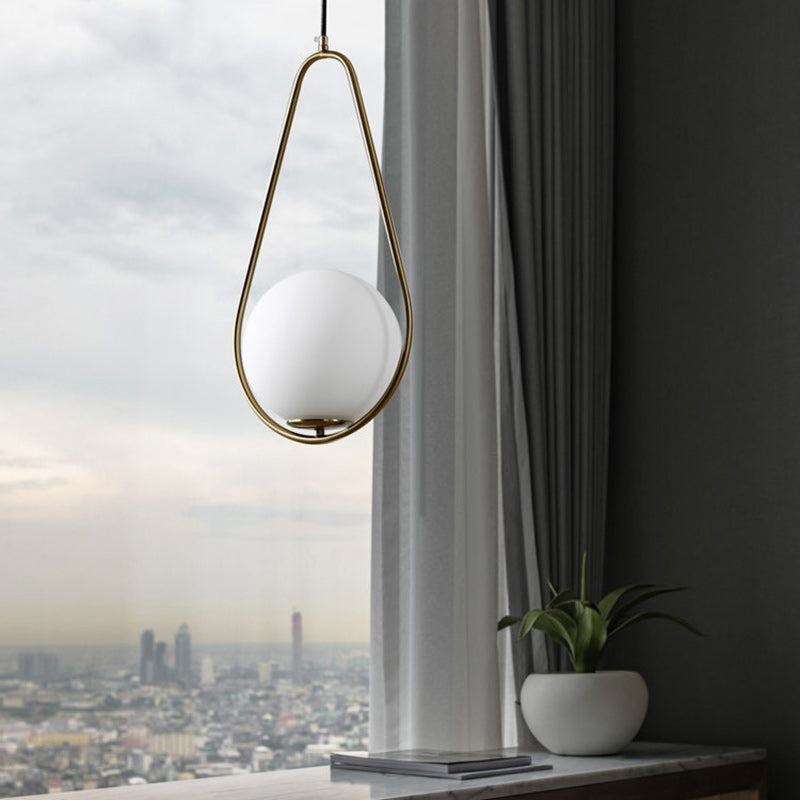 Modern Minimalist Iron & Glass Teardrop 1-Light Pendant Light For Bedroom, Living Room & Dining Room