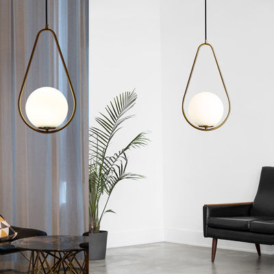 Modern Minimalist Iron & Glass Teardrop 1-Light Pendant Light For Bedroom, Living Room & Dining Room