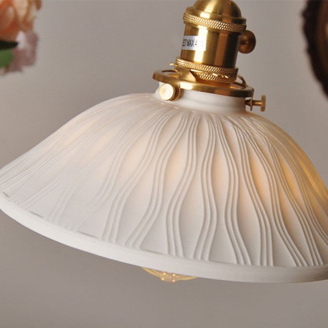 Traditional Japanese Brass &amp; Ceramic Cone Pendant Light 1-Light For Bedroom, Dining Room, Living Room