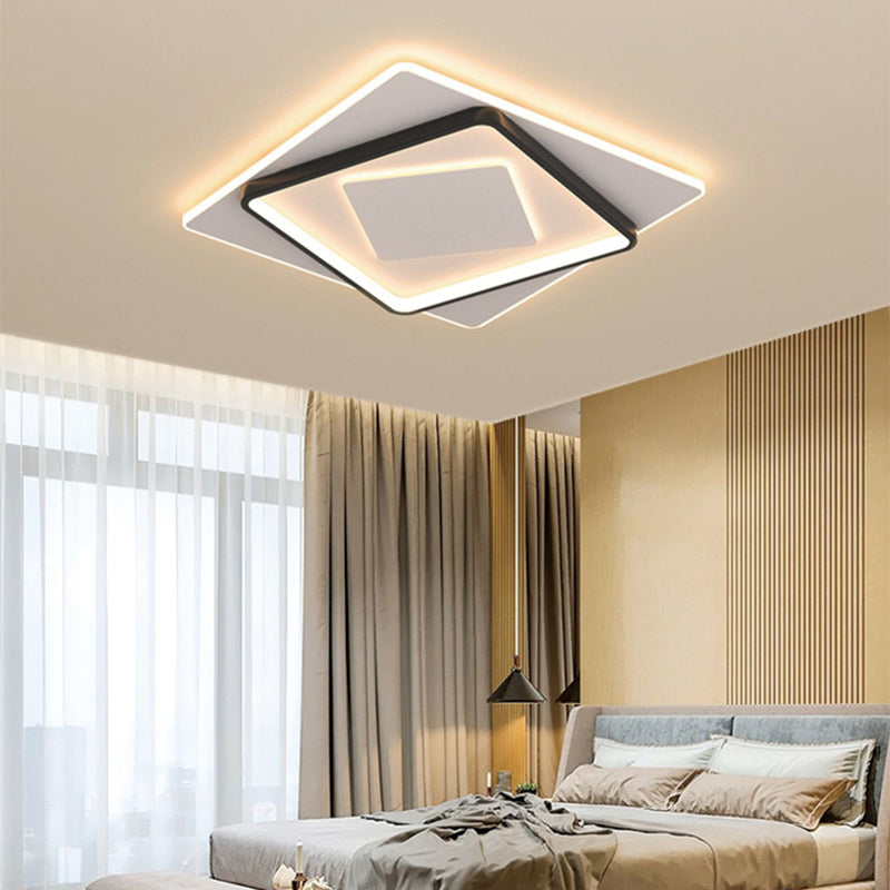 Modern Minimalist Iron Round & Square LED Flush Mount Ceiling Light For Bedroom And Living Room
