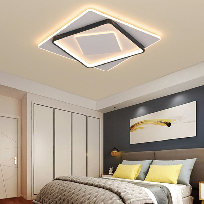Modern Minimalist Iron Round & Square LED Flush Mount Ceiling Light For Bedroom And Living Room