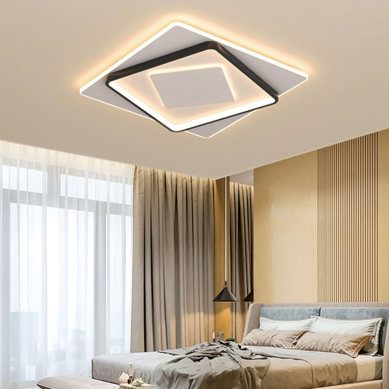 Modern Minimalist Iron Round & Square LED Flush Mount Ceiling Light For Bedroom And Living Room