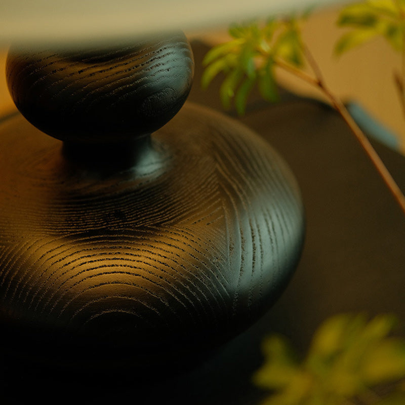 Traditional French Ash Wood & Fabric Gourd-Shaped 1-Light Table Lamp With Conical Shade For Bedroom & Living Room
