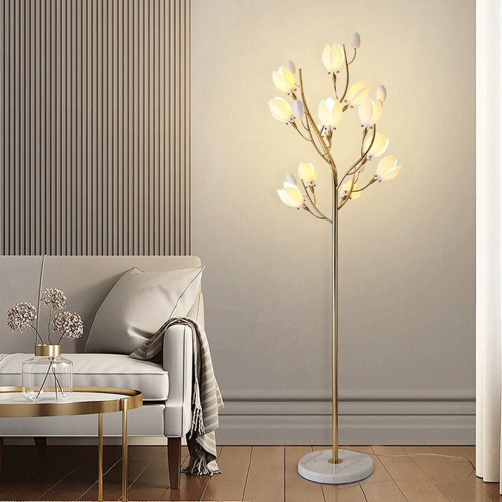 Contemporary Creative Iron &amp; Ceramic Magnolia-Shaped 12-Light Standing Floor Lamp For Bedroom &amp; Living Room