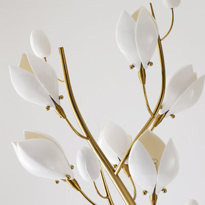 Contemporary Creative Iron & Ceramic Magnolia-Shaped 12-Light Standing Floor Lamp For Bedroom & Living Room