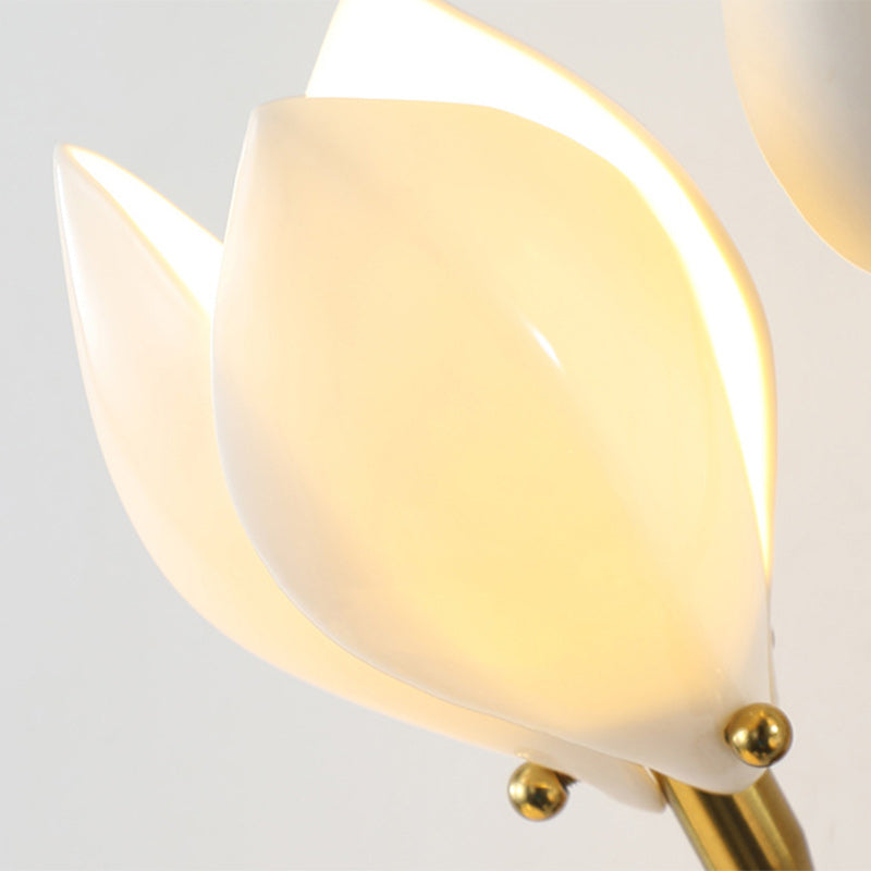 Contemporary Creative Iron & Ceramic Magnolia-Shaped 12-Light Standing Floor Lamp For Bedroom & Living Room