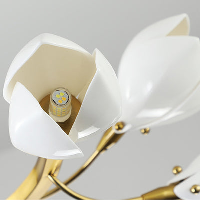 Contemporary Creative Iron & Ceramic Magnolia-Shaped 12-Light Standing Floor Lamp For Bedroom & Living Room