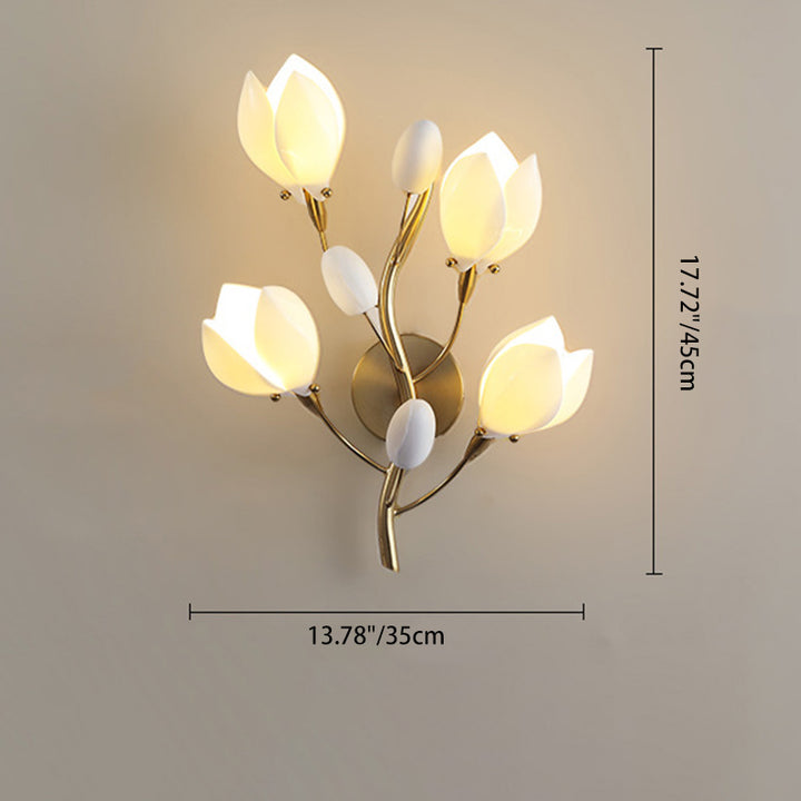 Contemporary Creative Iron &amp; Ceramic Magnolia-Shaped 4-Light Wall Sconce Lamp For Bedroom &amp; Living Room