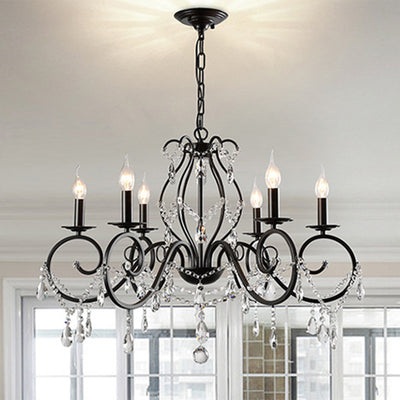 Traditional European Iron & Crystal Branch-Shaped 6/8-Light Chandelier With Tassels For Bedroom & Living Room