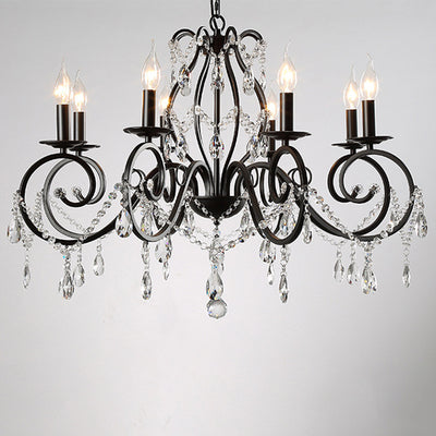 Traditional European Iron & Crystal Branch-Shaped 6/8-Light Chandelier With Tassels For Bedroom & Living Room