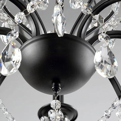 Traditional European Iron & Crystal Branch-Shaped 6/8-Light Chandelier With Tassels For Bedroom & Living Room