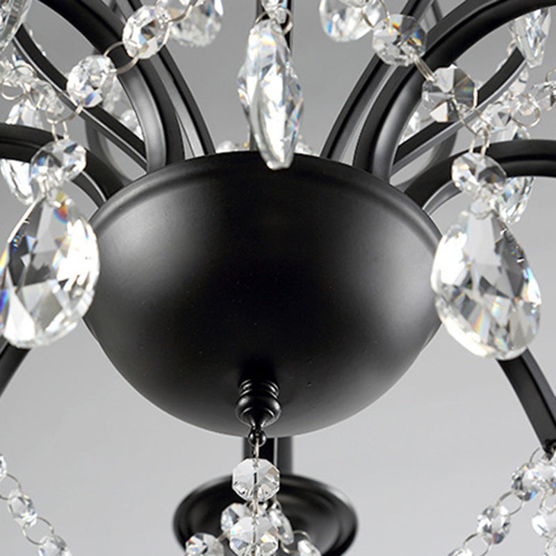 Traditional European Iron & Crystal Branch-Shaped 6/8-Light Chandelier With Tassels For Bedroom & Living Room