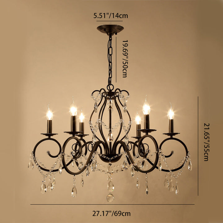 Traditional European Iron & Crystal Branch-Shaped 6/8-Light Chandelier With Tassels For Bedroom & Living Room