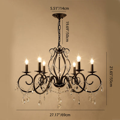 Traditional European Iron & Crystal Branch-Shaped 6/8-Light Chandelier With Tassels For Bedroom & Living Room
