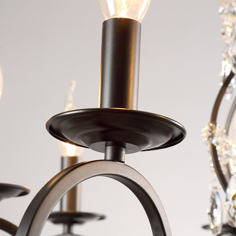 Traditional European Iron & Crystal Branch-Shaped 6/8-Light Chandelier With Tassels For Bedroom & Living Room