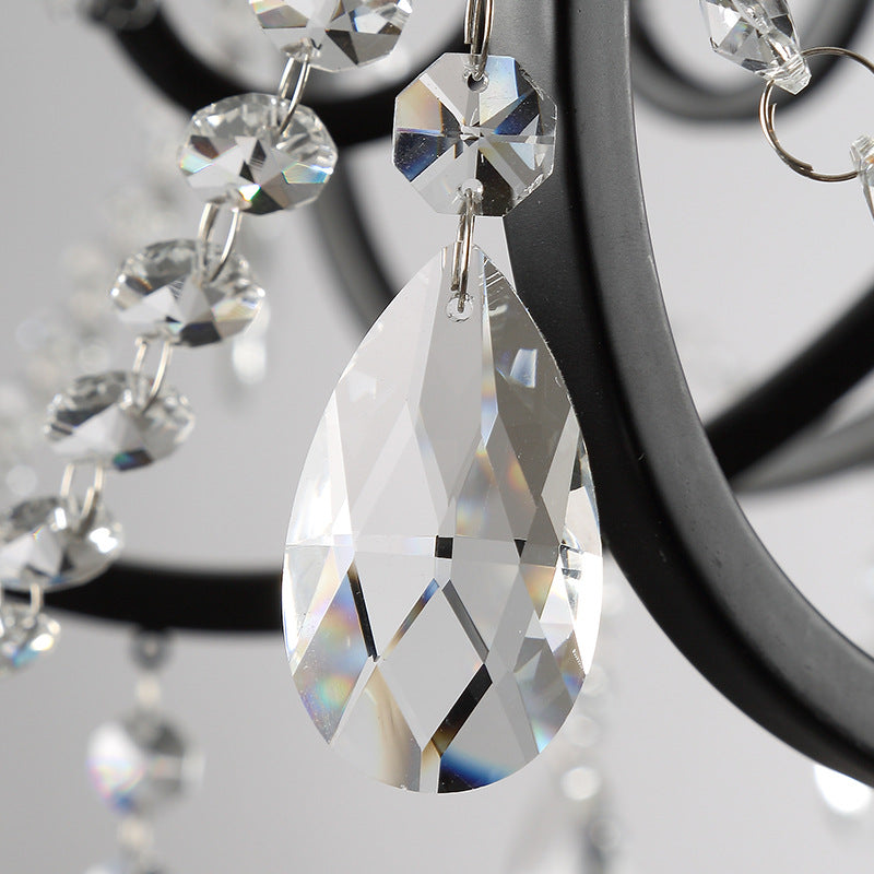Traditional European Iron & Crystal Branch-Shaped 6/8-Light Chandelier With Tassels For Bedroom & Living Room