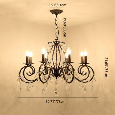 Traditional European Iron & Crystal Branch-Shaped 6/8-Light Chandelier With Tassels For Bedroom & Living Room