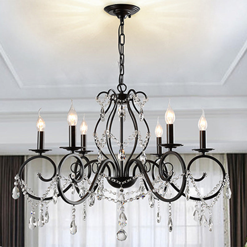 Traditional European Iron & Crystal Branch-Shaped 6/8-Light Chandelier With Tassels For Bedroom & Living Room