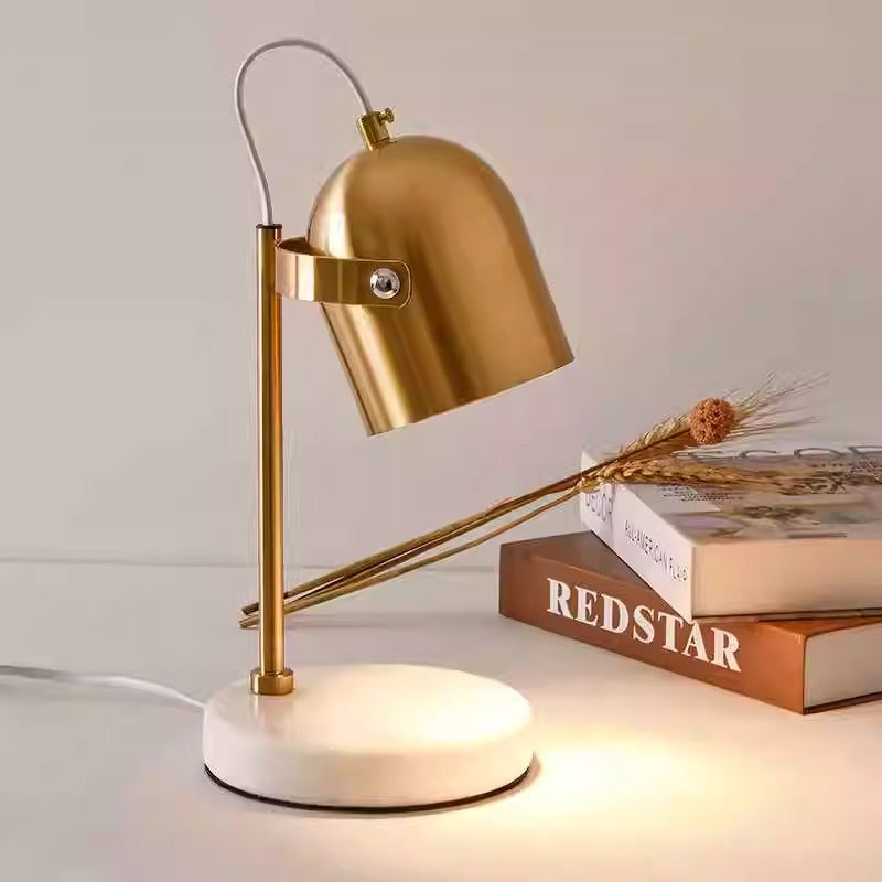 Modern Minimalist Metal & Marble Round Base 1-Light Melting Wax Table Lamp With Adjustable Angle For Bedroom & Living Room